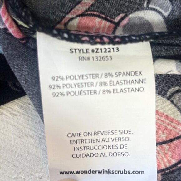 Zoe Chloe Panda Print Scrub Top Shirt Womens Small New Black Multicolor - Picture 7 of 10